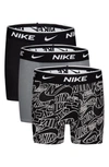 Nike Kids' Assorted 3-pack Stretch Cotton Boxer Briefs In Dark Grey