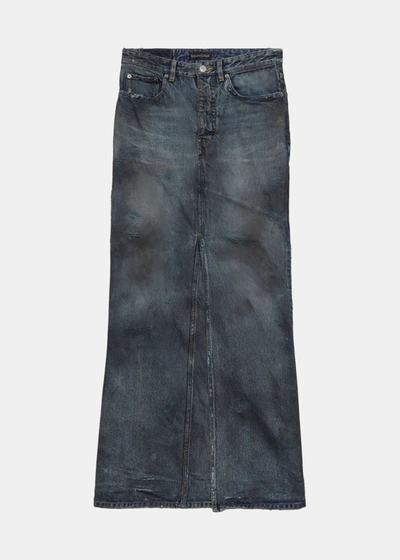 Balenciaga Faded Maxi Denim Skirt In Dirty Pale Blue