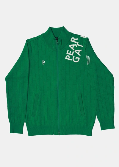 Pearly Gates Green Pg Logo Knit Full Zip-up Knit Jacket
