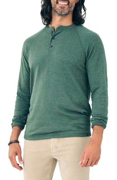 Faherty Cloud Cotton Long-sleeve Henley T-shirt (tall) In Deep Fern Heather