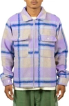 Pleasures Folklore Plaid Fleece Work Jacket In Purple