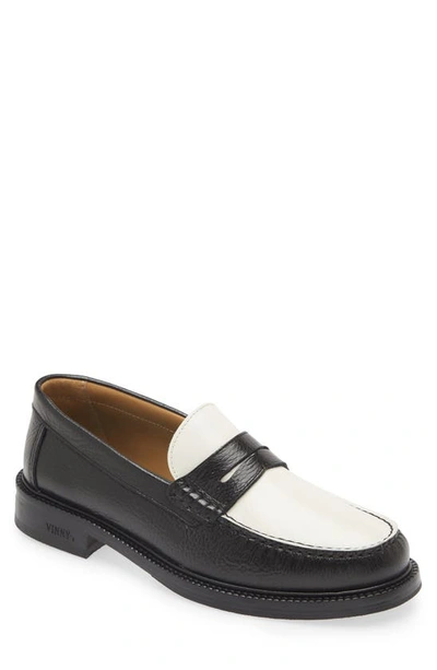 Vinny's Yardee Penny Loafer In Leather Black