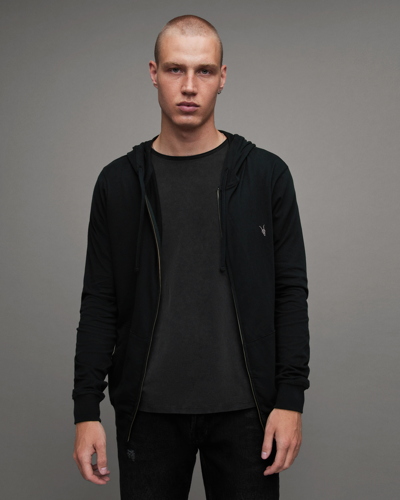 Allsaints Brace Brushed Cotton Zip Ramskull Hoodie In Black