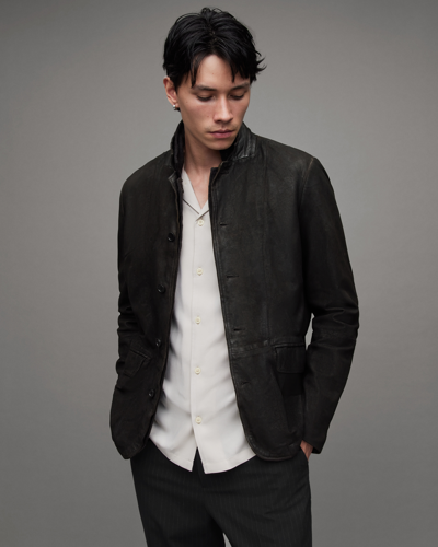 Allsaints Survey Waxed Suede Double Layer Blazer In Black