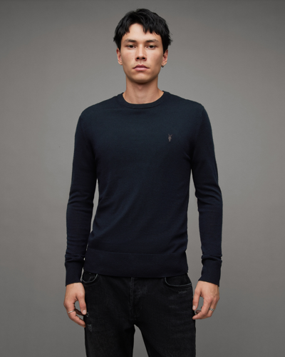 Allsaints Mode Merino Crew Sweater In Navy