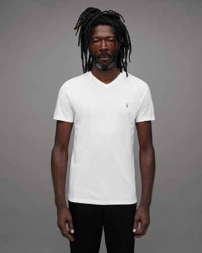 Allsaints Tonic V-neck Slim Fit Ramskull T-shirt In White