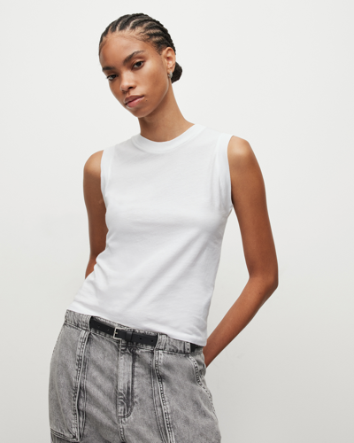 Allsaints Womens Optic White Katarina Straight-neck Sleeveless Cotton Tank