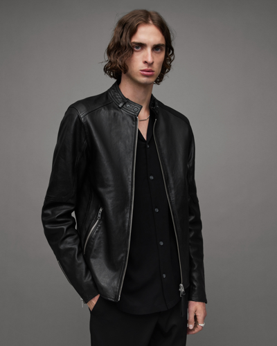 Allsaints Cora Leather Snap Collar Jacket In Jet Black