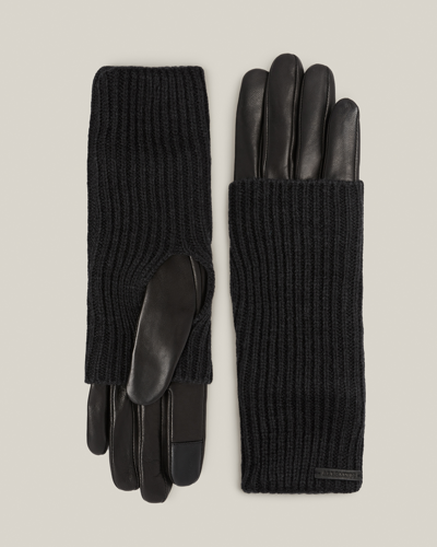 Allsaints Zoya Extendable Knit Cuff Leather Gloves In Black