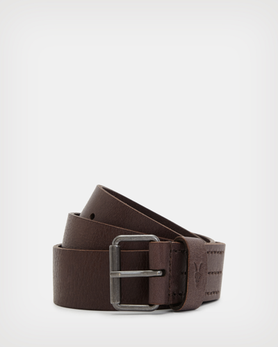 Allsaints Dunston Leather Embossed Belt In Brown