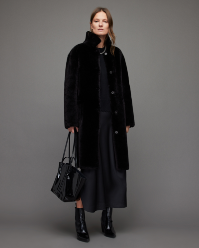Allsaints Serra 2-in-1 Reversible Shearling Coat In Black