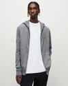 Allsaints Mode Merino Zip Up Ramskull Hoodie In Grey Marl