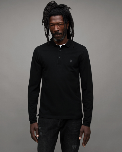 Allsaints Reform Long Sleeve Polo Shirt In Black