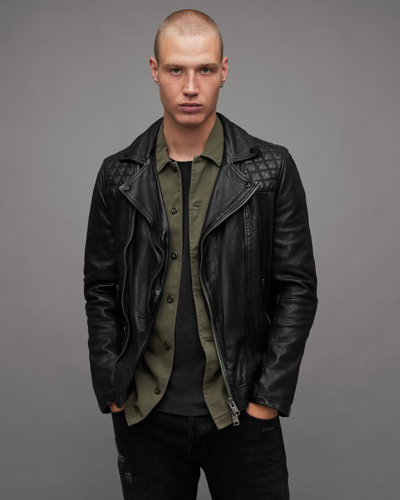 Allsaints Conroy Crinkled Leather Biker Jacket In Navy