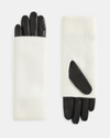 Allsaints Zoya Extendable Knit Cuff Leather Gloves In Chalk White