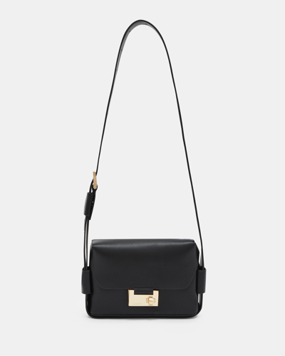 Allsaints Womens Black Frankie Logo-embossed Leather Cross-body Bag In Black