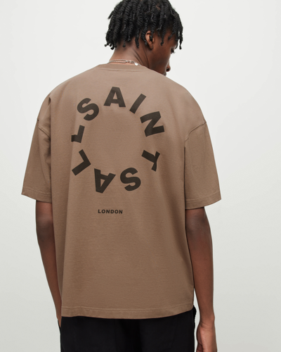 Allsaints Tierra Oversized Crew Neck Logo T-shirt In Chai Brown