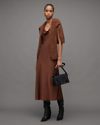 Allsaints Hadley Cowl Neck Midi Slip Dress In Warm Cacao Brown