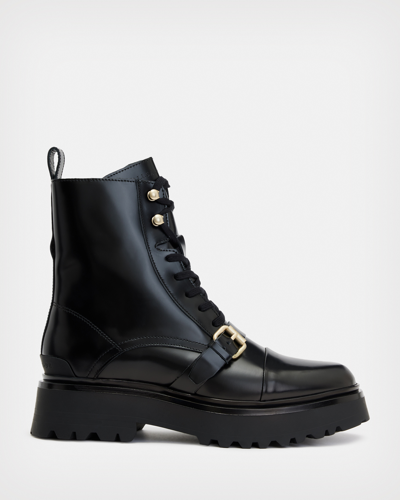 Allsaints Stellar Leather Boots In Black
