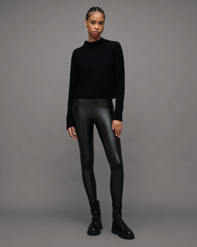 Allsaints Cora High-rise Skinny Fit Faux Leggings In Black