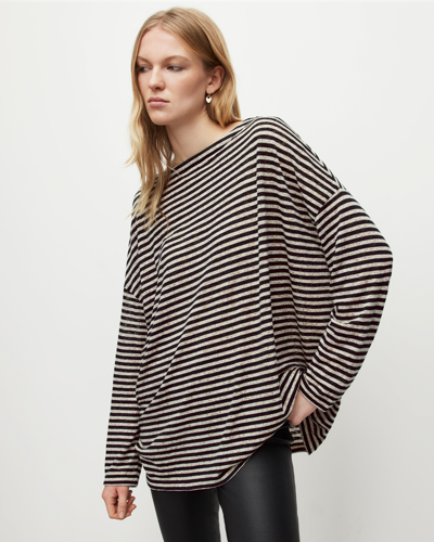 Allsaints Rita Oversized Striped T-shirt In Navy