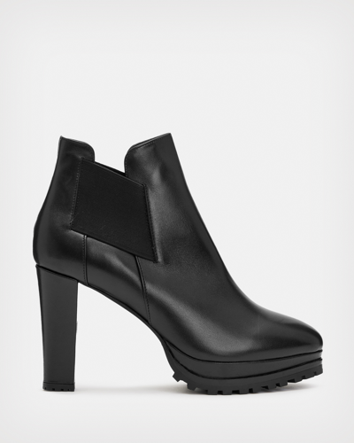 Allsaints Sarris Heeled Leather Boots In Black