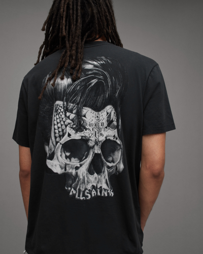 Allsaints Relics Retro Skull Print Crew T-shirt In Washed Black