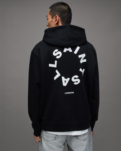 Allsaints Tierra Pullover Circle Logo Hoodie In Black/white