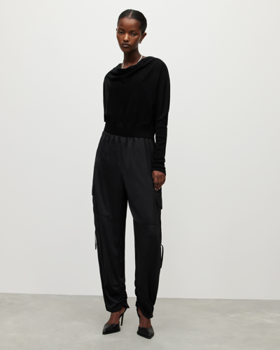 Allsaints Kaye High-rise Oversized Cargo Pants In Black