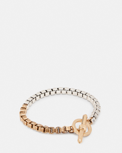 Allsaints Box Chain Two Tone Bracelet In Warm Brass/silver