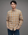 Allsaints Sonny Plaid Flannel Button-up Shirt In Faded Taupe