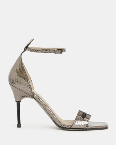 Allsaints Betty Square Toe Leather Heeled Sandals In Grey