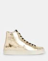 Allsaints Tana Metallic High Top Leather Trainers In Gold