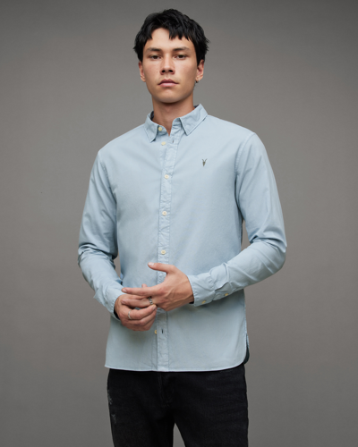 Allsaints Hawthorne Ramskull Stretch Fit Shirt In Chilled Blue