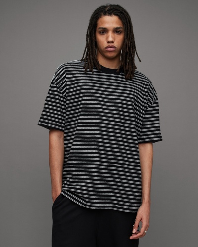 Allsaints Ricky Striped Panelled Oversized T-shirt In Black/white
