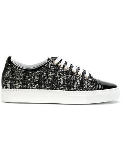 Lanvin Velvet And Patent Leather Low Top Trainers In Black Whitenero