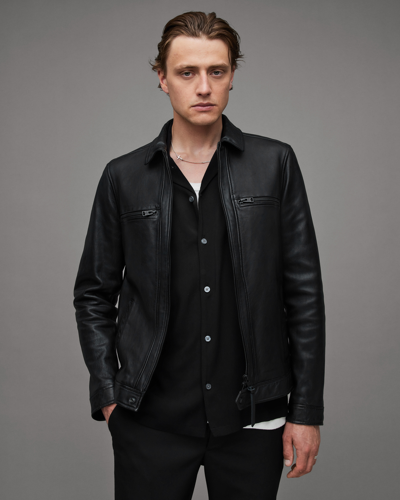 Allsaints Luck Slim Front Zip Up Leather Jacket In Black