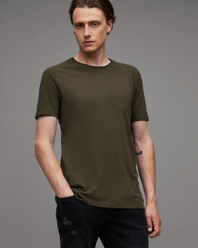 Allsaints Figure Crew Neck Raw Edge T-shirt In Rye Grass Green