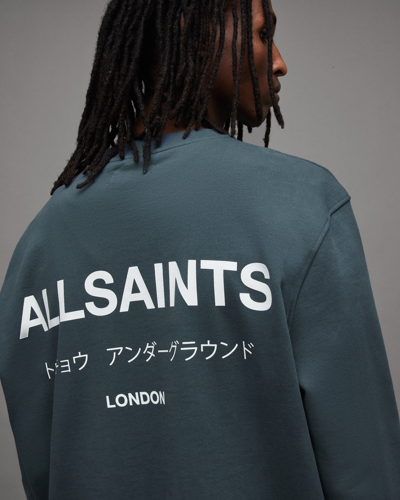 Allsaints Underground Oversized Crew Sweatshirt In Jade Blue