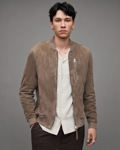 Allsaints Kemble Suede Slim Fit Bomber Jacket In Brown