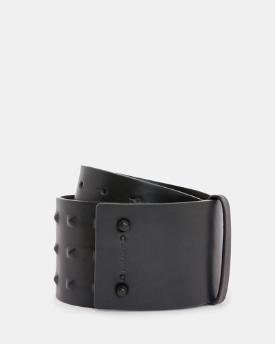 Allsaints Lara Studded Leather Waist Belt In Black/matte Black
