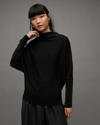 Allsaints Ridley Merino Cropped Cowl Neck Sweater In Black