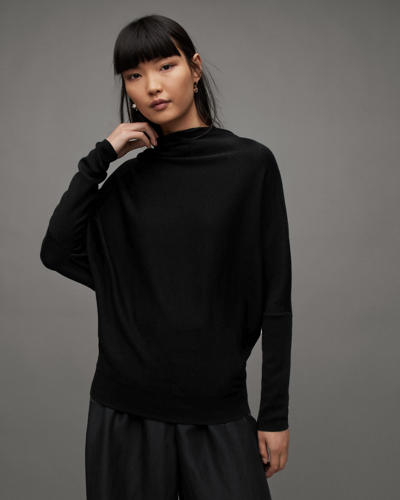 Allsaints Ridley Merino Cropped Cowl Neck Jumper In Black