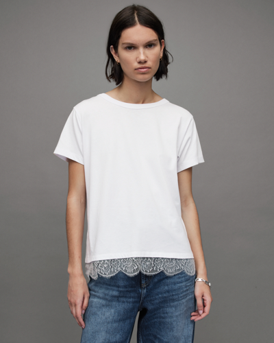 Allsaints Lee Lace Hem Relaxed T-shirt In White