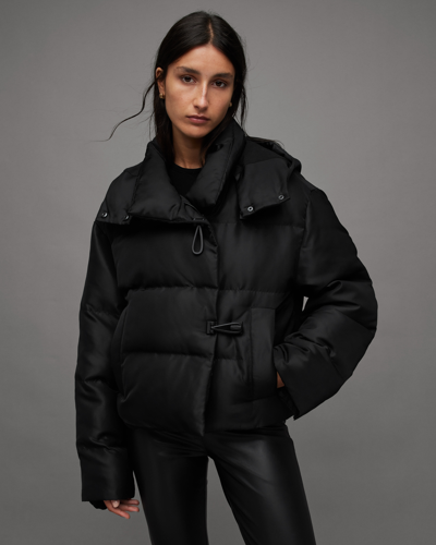 Allsaints Allais High Collar Quilted Puffer Jacket In Black