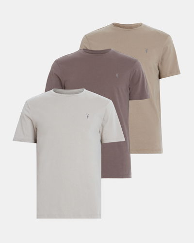 Allsaints Brace Brushed Cotton Crew T-shirt 3 Pack In Taupe/brwn/brwn