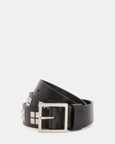 Allsaints Alexia Studded Leather Belt In Black/dull Nickel