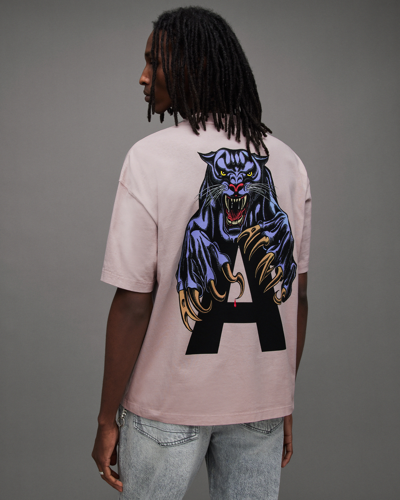 Allsaints Beast Oversized Panther Crew T-shirt In Floss Pink