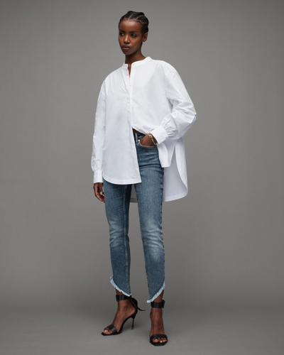 Allsaints Womens Hunter Blue Dax Skinny-leg Mid-rise Jeans