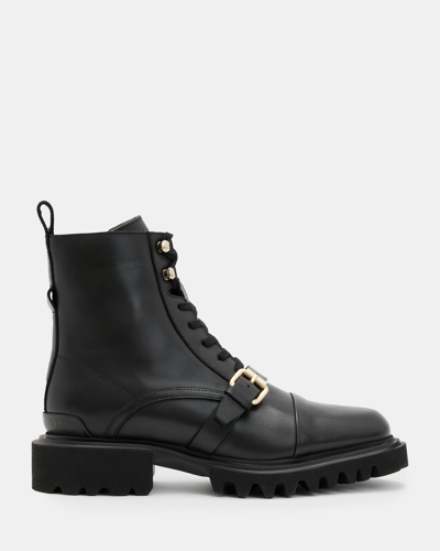 Allsaints Tori Leather Boots In Black/warm Brass